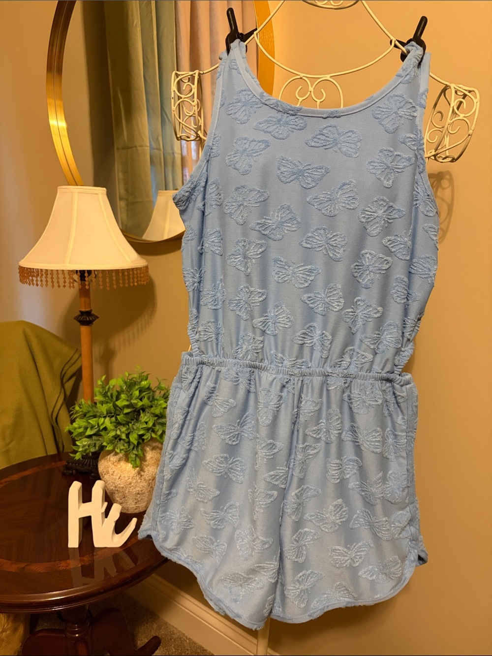 SO Light Blue Butterfly Sleeveless Romper